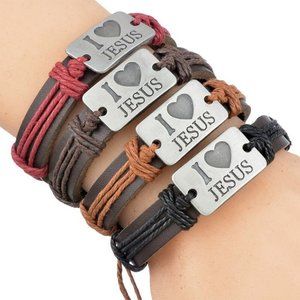 ❤️ I love Jesus leather Bracelet 7-10"  Adjustable